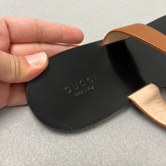 Gucci Double G Logo Leather Thong Sandal Womens 40 US 9 Summer Beach - Picture 7 of 16